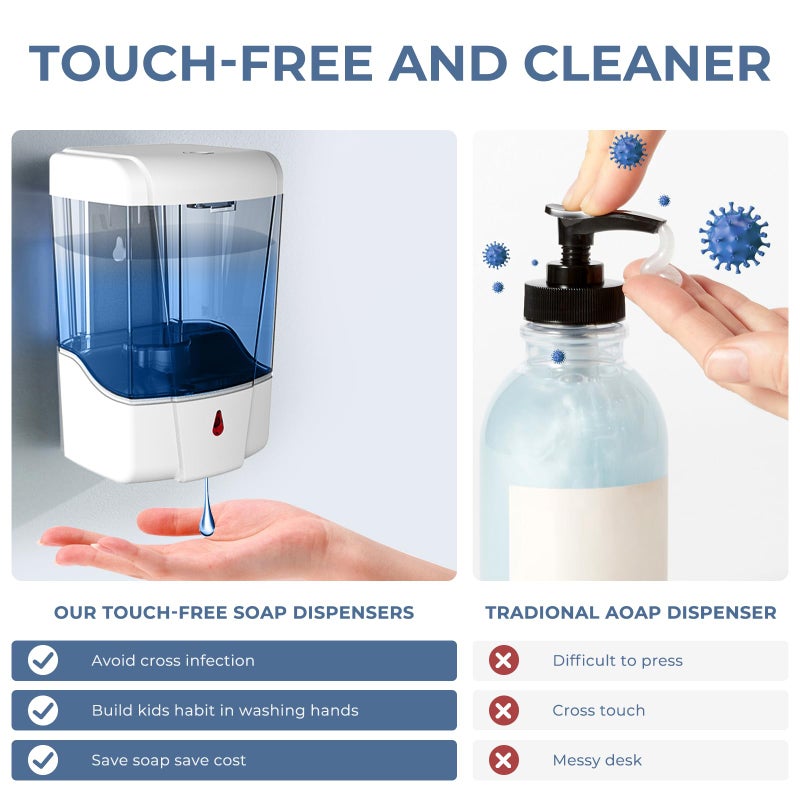 interhasa! Automatic Soap Dispenser Wall Mount 20oz Refillable Liquid Hand Sanitizer Dispenser Commercial Soap Dispenser for Bathroom Support Liquid Gel - Image 3